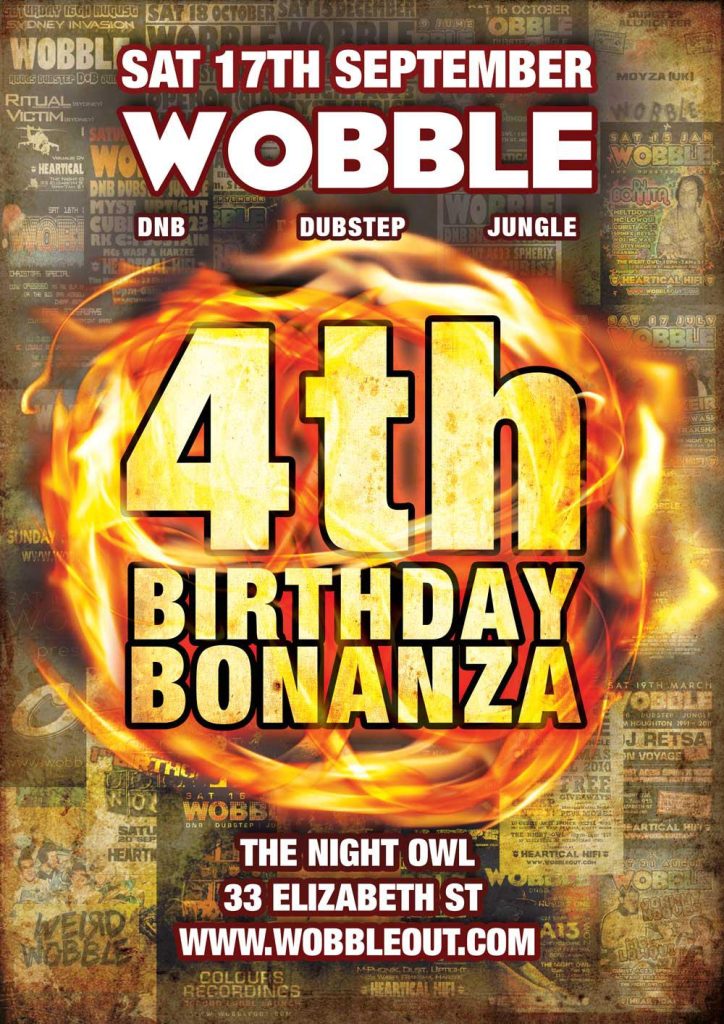 Poster design for WOBBLE's 4th Birthday Bonanza